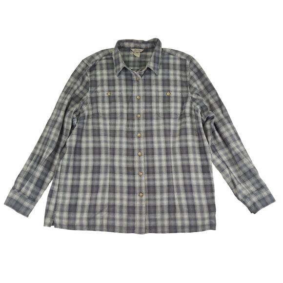 Duluth Trading Free Swinging Flannel Gray Plaid Button Down Women's Size XL - Picture 1 of 8